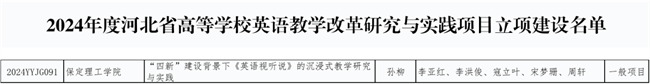 我校英語(yǔ)教改項(xiàng)目獲河北省高等學(xué)校英語(yǔ)教學(xué)改革研究與實(shí)踐項(xiàng)目立項(xiàng)