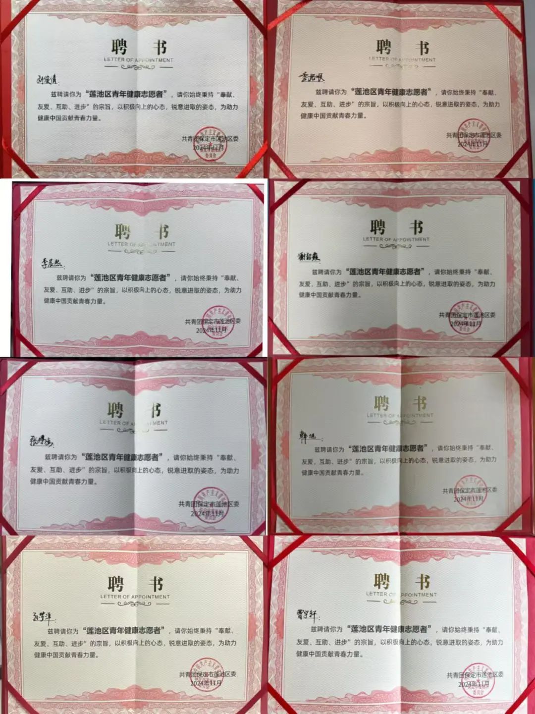【團團速遞】喜報|我校八名同學被聘為 “蓮池區(qū)青年健康志愿者”